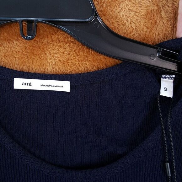 AMI Mens Shirt Small Navy Pullover Crew Tank Top Mesh Sheer Stretch $305 - Picture 3 of 9